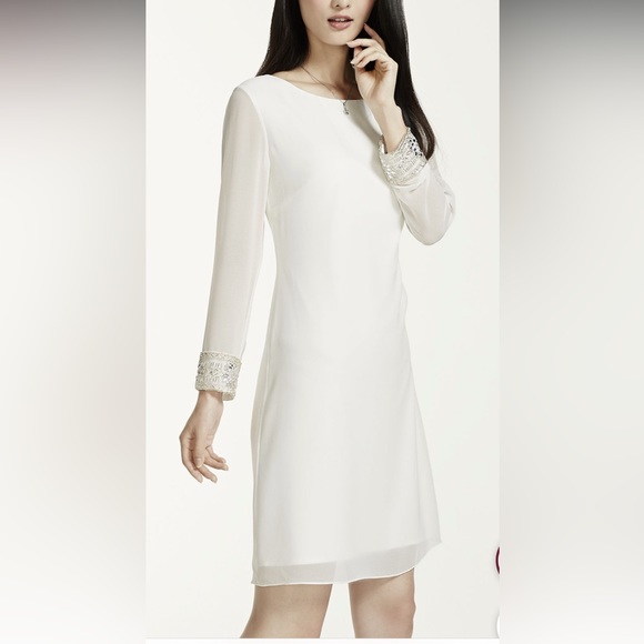 DB Studio Long sleeve white dress with beaded cuffs - Picture 2 of 5